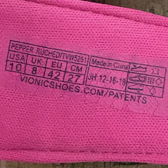 Vionic Pepper Pink Ruched Elastic Wedge Sandals Cork Platform Size 10 - Picture 7 of 9